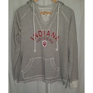 Womans Gray Stripe Cream Gray Hoodie  Indiana Hoosiers Medium Distressed Blue 84